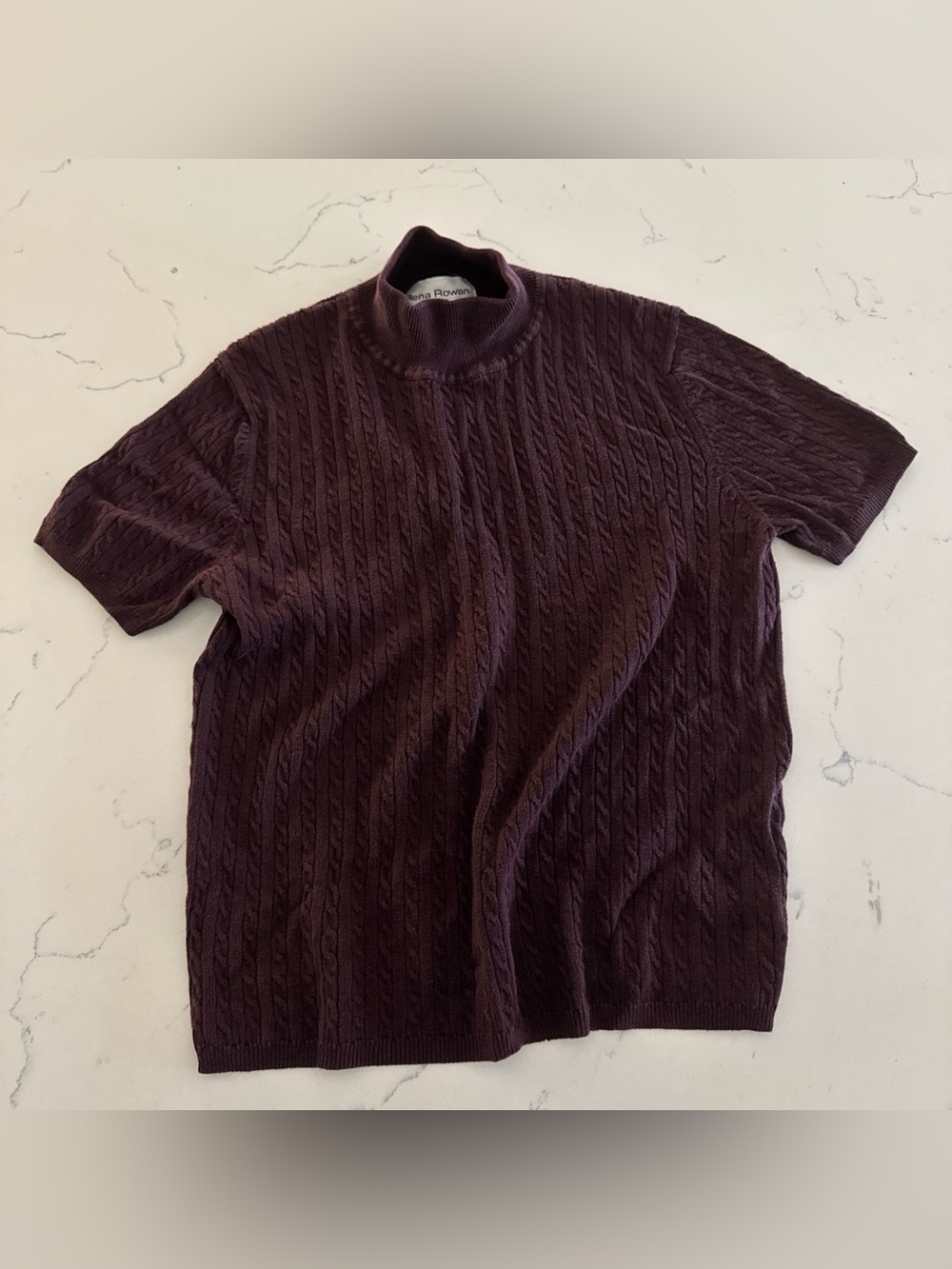 Rena Rowan Plum Purple Silk Blend Shirt Short Sleeve Mock Neck Layering Sweater